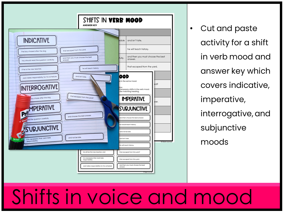 Shift in verb voice and mood cut and paste year 7 8 9 10 teaching