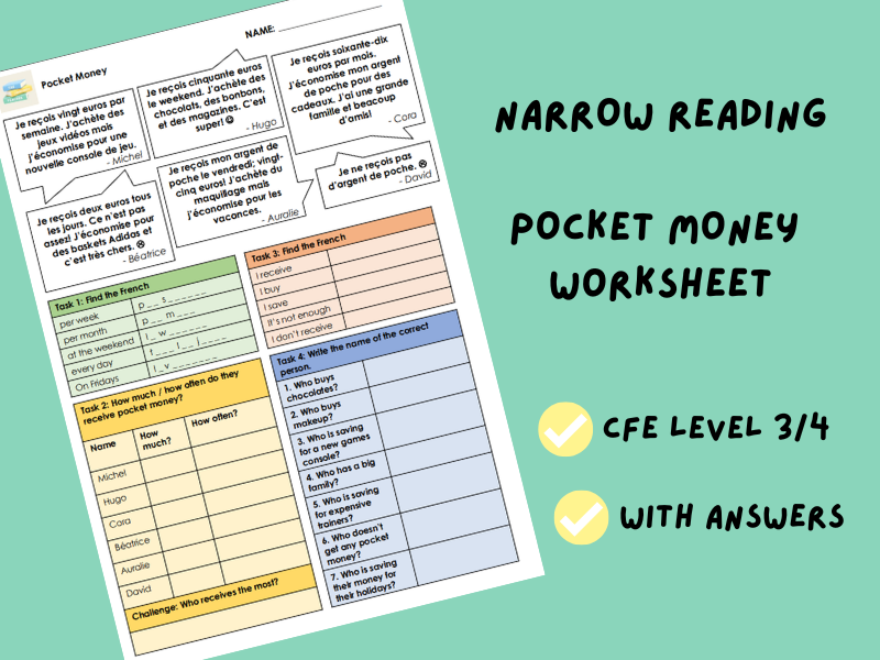 Pocket Money | Narrow Reading Worksheet | CfE Level 3/4