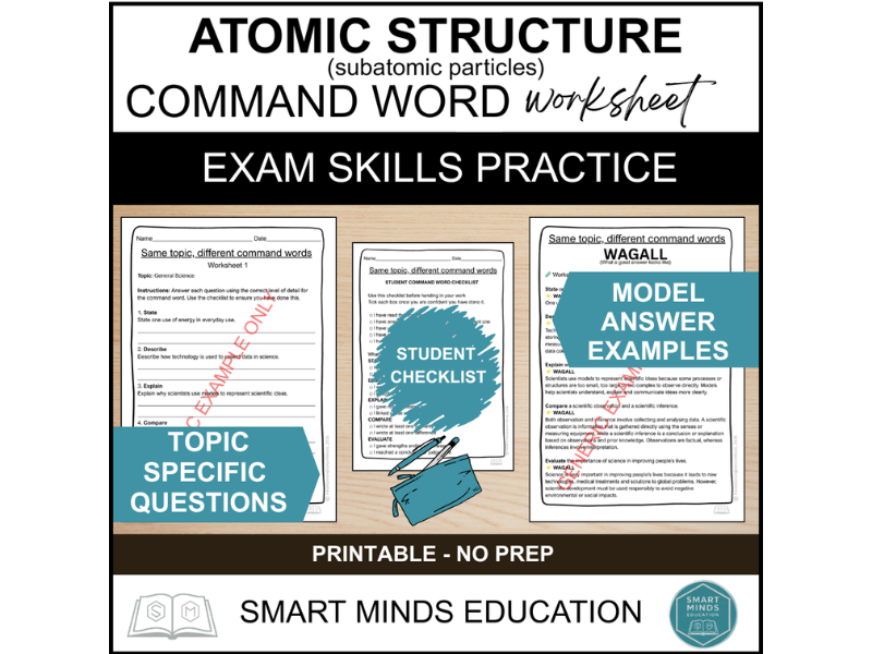 ATOMIC STRUCTURE | CHEMISTRY REVISION WORKSHEET | SCIENCE EXAM PRACTICE | COMMAND WORDS