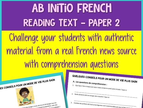 IB French Ab Initio Reading Activity |Healthy Eating(Authentic Text) | Exam Prep