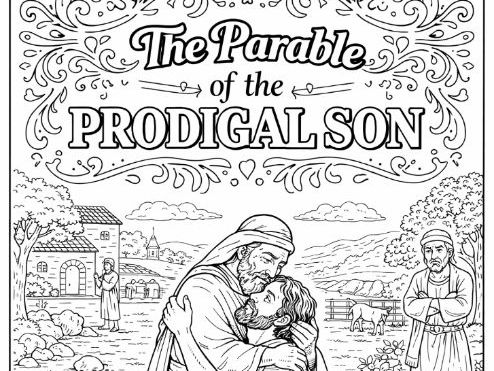 The Parable/Return of the Prodigal Son Bible Story Colouring Page