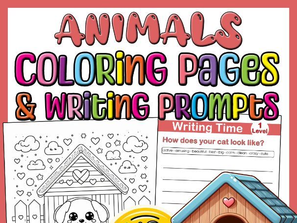 Animal Coloring Pages and Writing Prompts Sub Plan for 3rd 4th 5th Grade