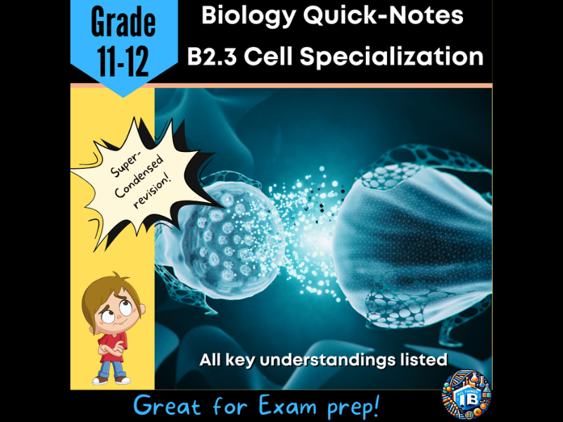 IB DP Biology B2.3 Cell Specialization Condensed Topic Notes 2026