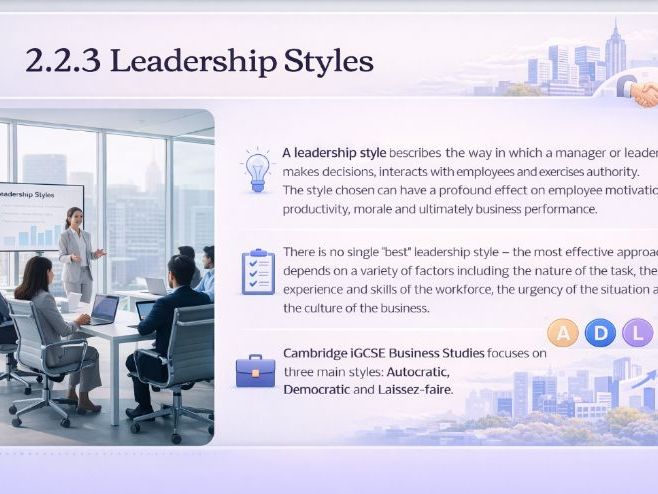 Cambridge iGCSE Business - 2.2 Organisation and Management