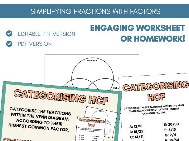 Highest Common Factors | Simplifying Fractions | Worksheet Task | Fractions