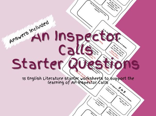 English Literature An Inspector Calls Starter Questions Worksheets PDF