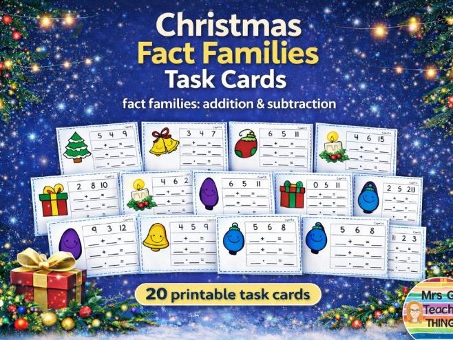 Christmas Math Fact Families - December - Winter - Addition Subtraction Practice