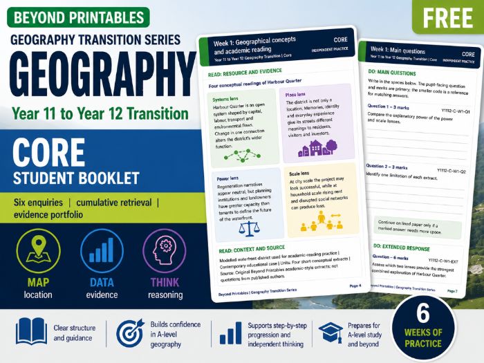 Year 11 to Year 12 Geography Summer Transition Booklet – Core | A-Level Preparation with Answers