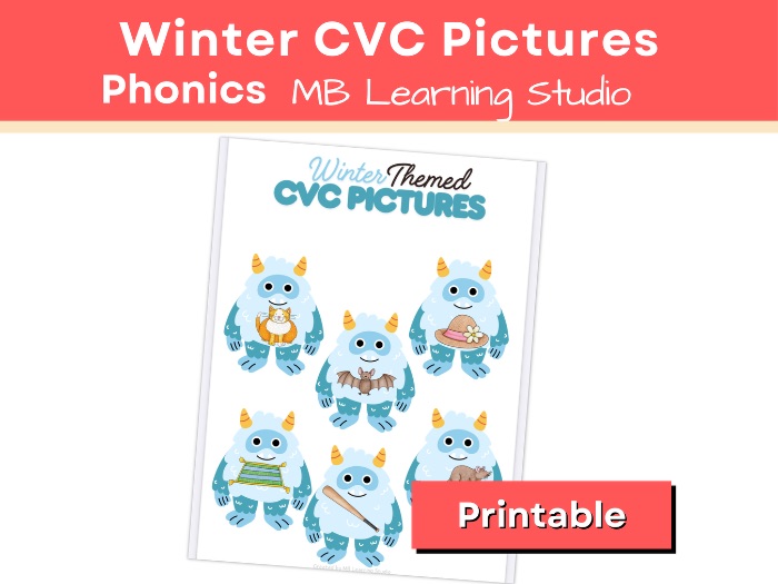 Winter Yeti CVC Pictures for EYFS | KS1 | Pre-K | Kindergarten