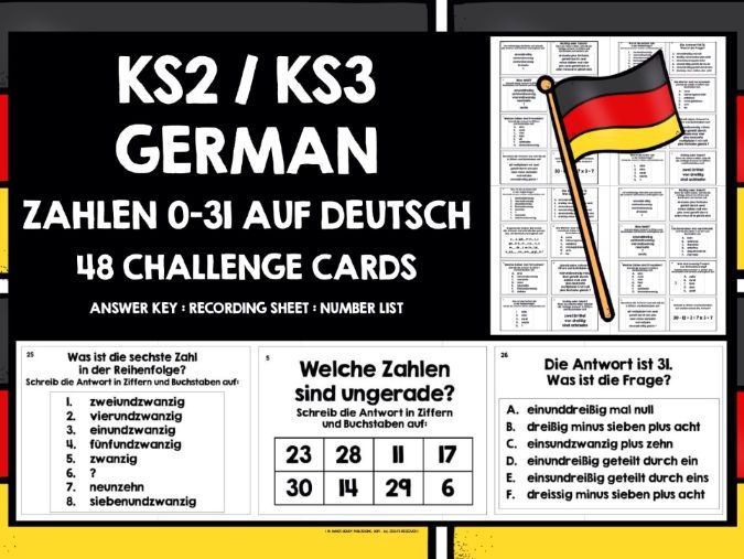 GERMAN NUMBERS 0-31 CHALLENGE CARDS
