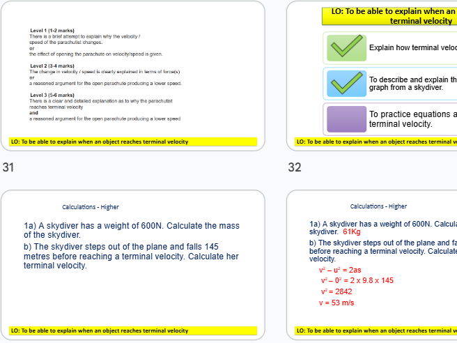 Terminal velocity GCSE Combined Science AQA