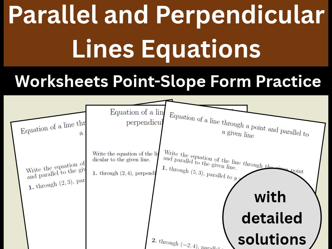 Parallel and Perpendicular Lines Equations Worksheets Point-Slope Form Practice
