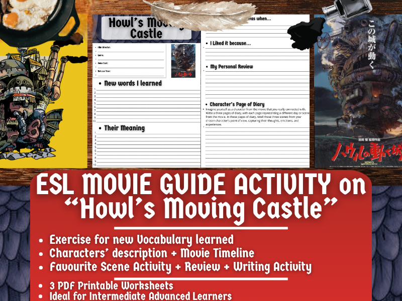 ESL Movie Guide Worksheets on "Howl's Moving Castle" - Studio Ghibli