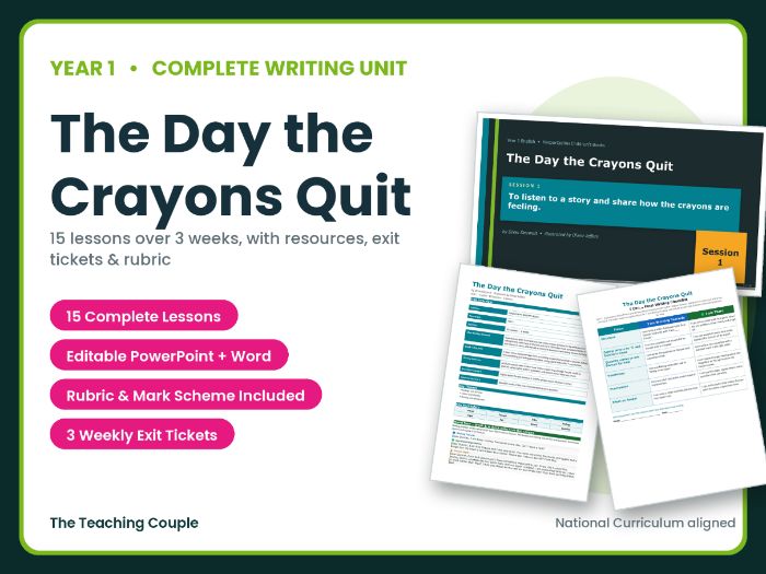 The Day the Crayons Quit | Year 1 English Unit | 15 Complete Lessons + Resources + Mark Scheme