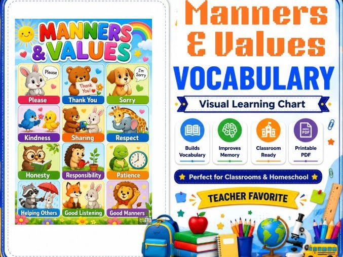 Turn Your Classroom Wall into a Vocabulary Learning Center | Large Manners & Values Vocabulary Chart