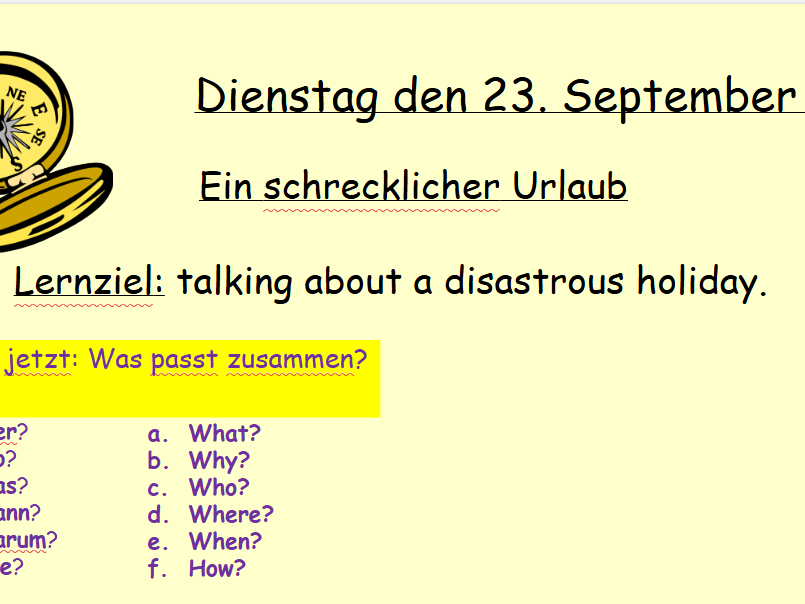 AQA GCSE German Foundation Mein schreclicher Urlaub.