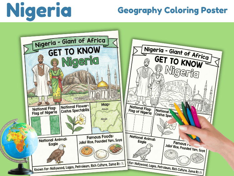 Nigeria Geography Coloring Poster | Country Facts & Symbols