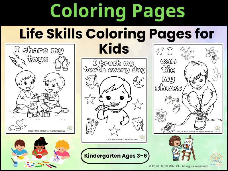 Life Skills Coloring Pages for Kids (Daily Routine & Manners)