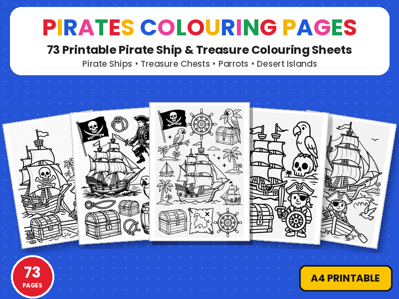 Pirates Colouring Pages Mega Pack | Ships, Treasure & Parrots | Printable Colouring Page Worksheets