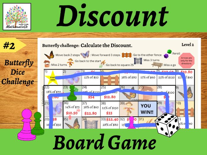 Percentages: Discount Butterfly Dice Board Game #2
