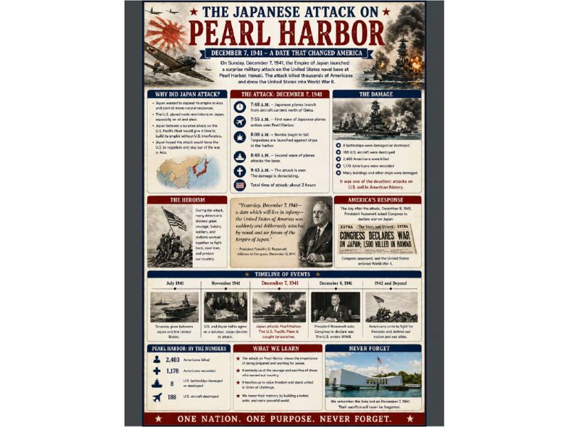Japanese Attack on Pearl Harbor 18"x24" Classroom Poster
