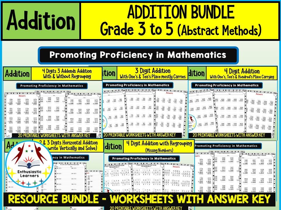 ADDITION ABSTRACT METHOD Worksheets BUNDLE for GRADE 3–5