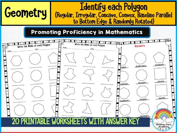 Identify Each Polygon (Irregular, Regular, Convex, Concave, Randomly Rotated & Baseline Parallel to