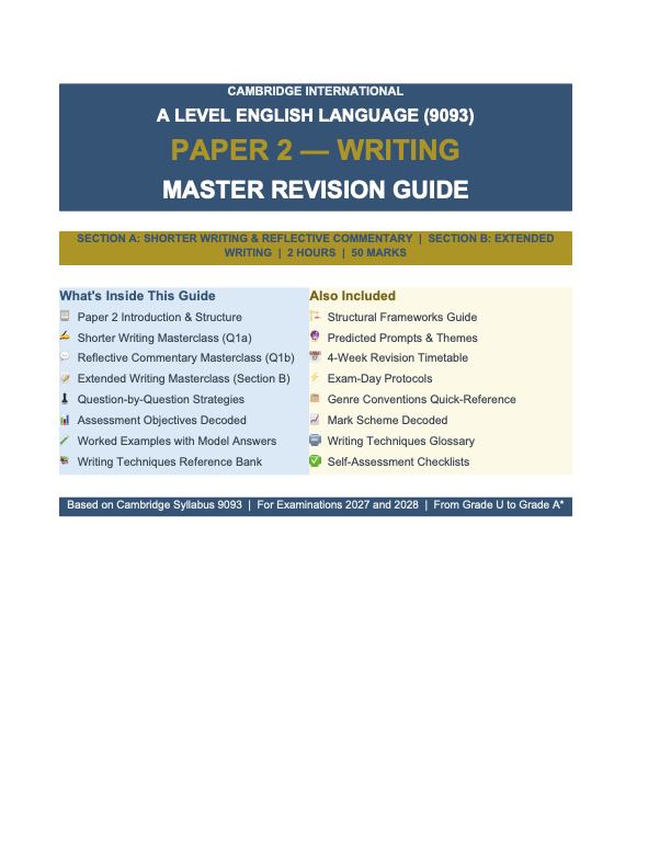 CIE A Level English Language (9303) Paper 2 Writing Guide | Reflective ...