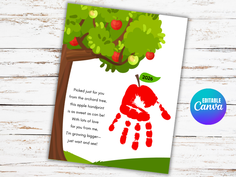 Apple Handprint Art Crafts, fall September Autumn Poem Keepsake