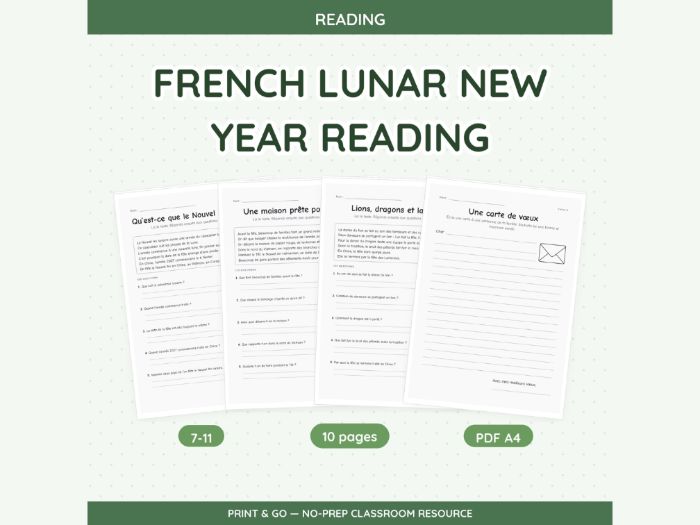 French Lunar New Year Reading | 10 Sheets