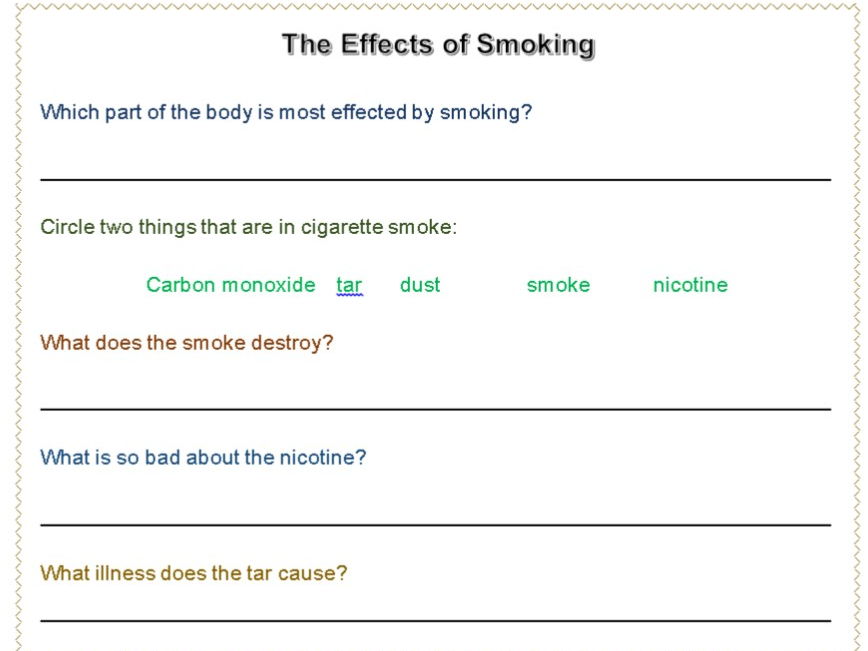 Smoking Worksheet Teaching Resources 3153