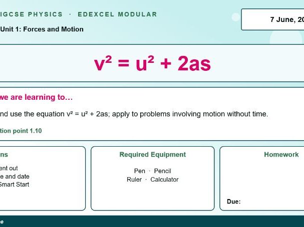 IGCSE Physics: v²=u²+2as | Edexcel Modular | Unit 1 | L7