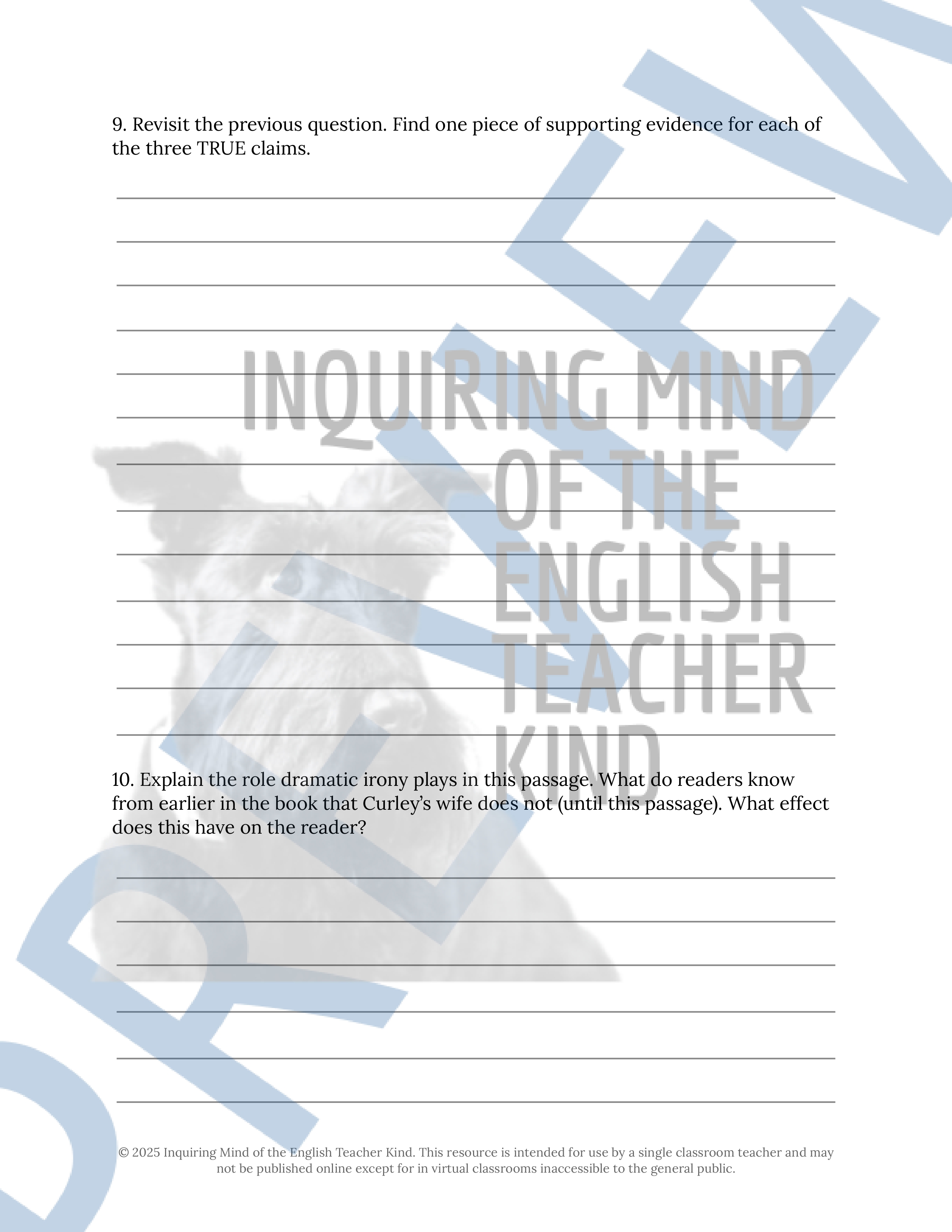 Of Mice and Men Chapter 5 Novel Analysis Worksheet | Close Reading ...