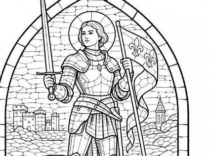 Stained Glass Saints- St Joan of Arc Colouring Page