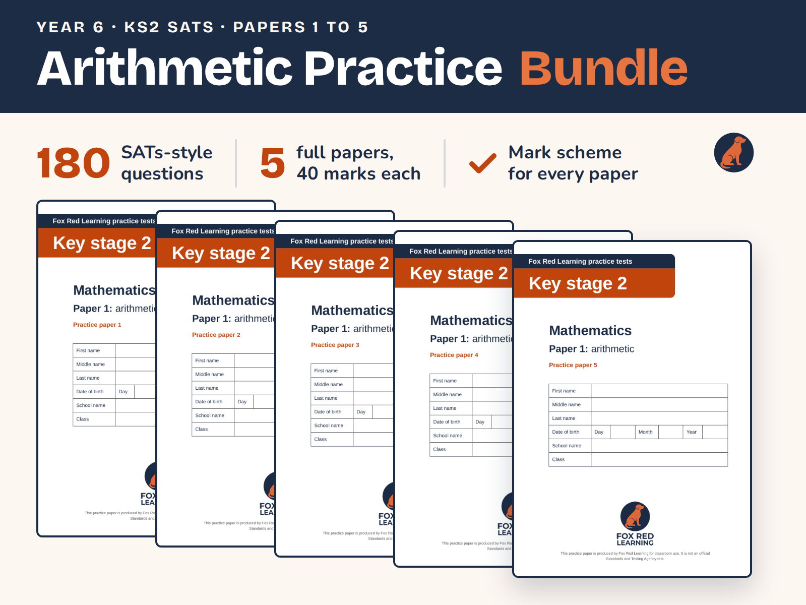 Year 6 SATs Arithmetic Practice Papers Bundle | 5 KS2 Maths Paper 1 Mocks | With Mark Schemes