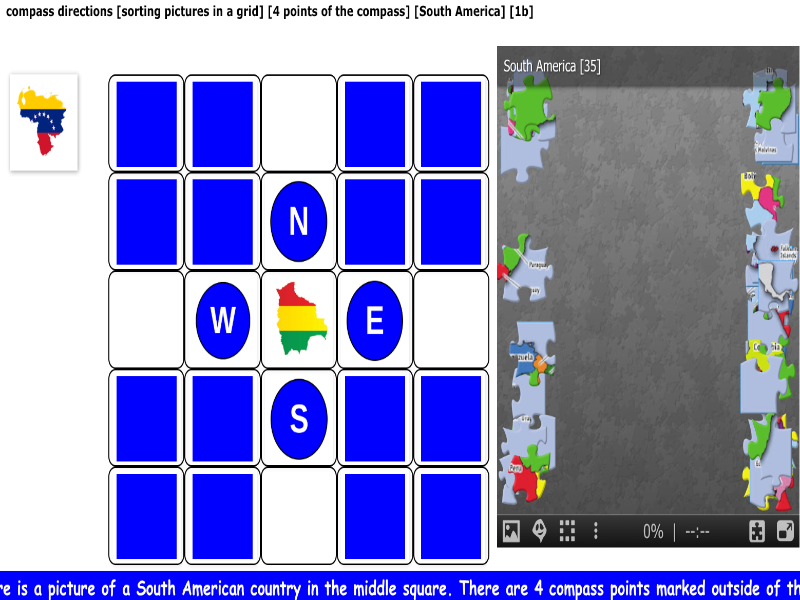 compass directions [sorting pictures in a grid] [4 points of the compass] [South America] [1b]