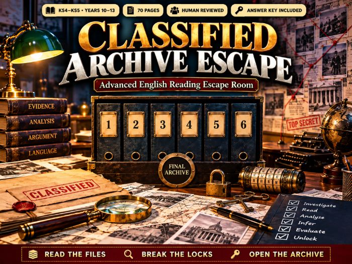 Classified Archive Escape | KS4–KS5 English Reading Escape Room | 70 Pages