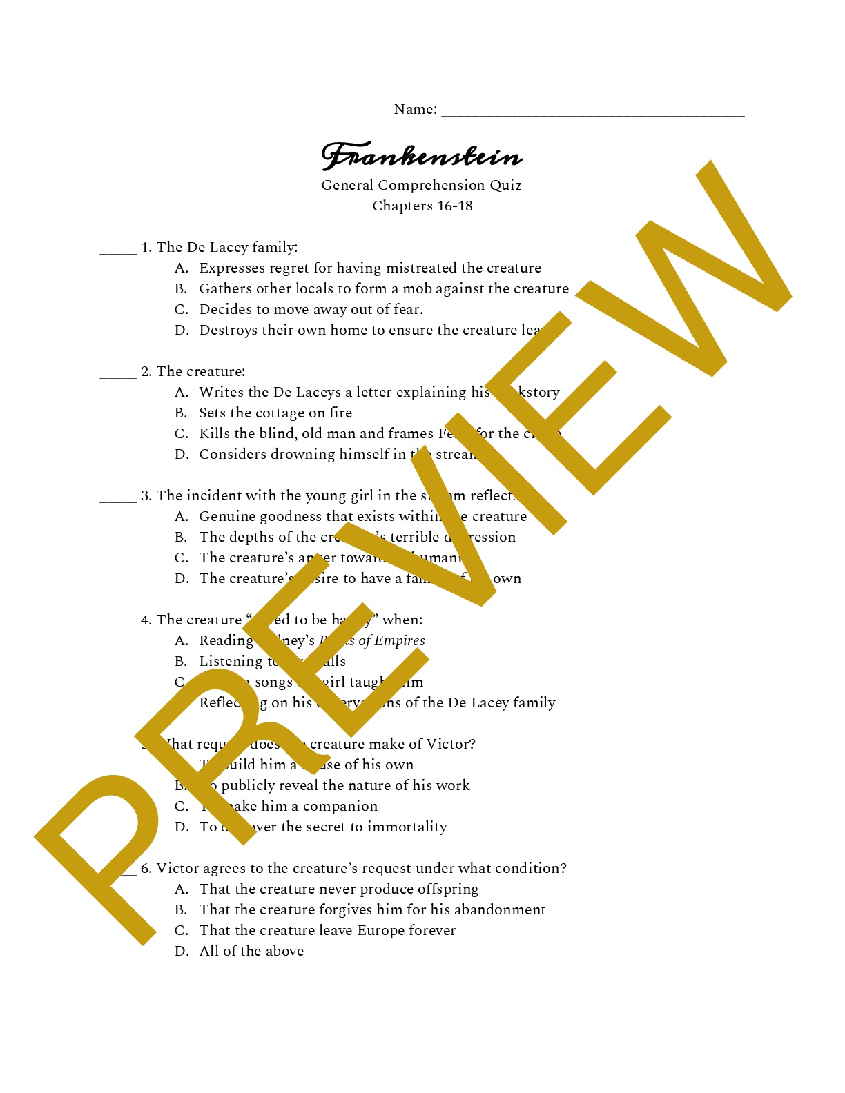 Frankenstein Reading Quiz Quizlet at Nancy Valdez blog