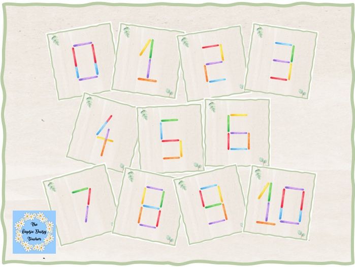 Lolly Stick Pattern Cards - Numbers to 10 (Natural Theme)