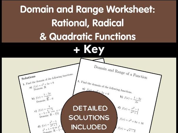 Domain and Range Worksheet: Rational, Radical & Quadratic Functions + Key