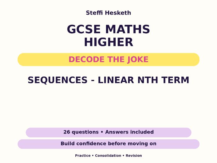 Sequences - Linear nth Term | GCSE Decode the Joke + Answers