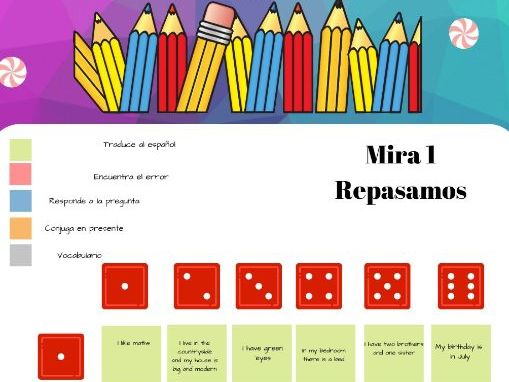 Mira 1.  Spanish Board game revision  Units 1-4  Speaking, translation and vocabulary