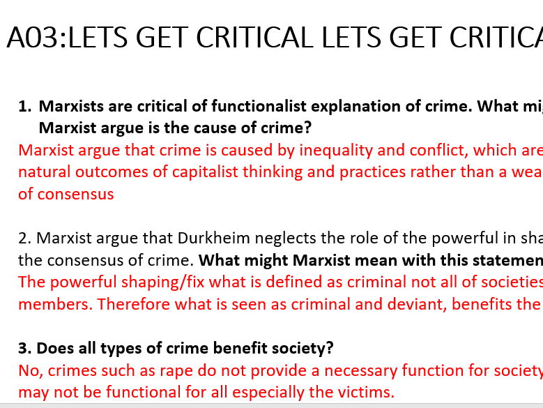 AQA Sociology Functionalism and crime