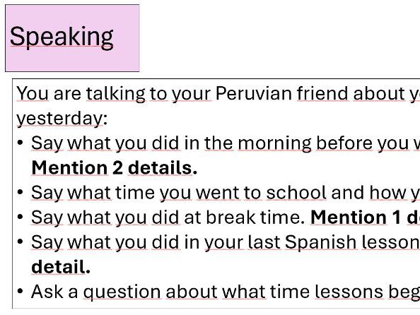 NEW GCSE School day (present & past), and extra curricular activities lessons