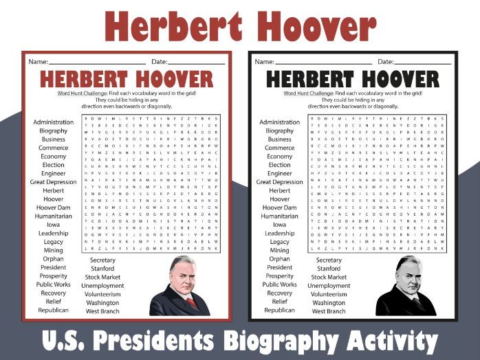 Herbert Hoover Word Search Puzzle | U.S. Presidents Biography Activity