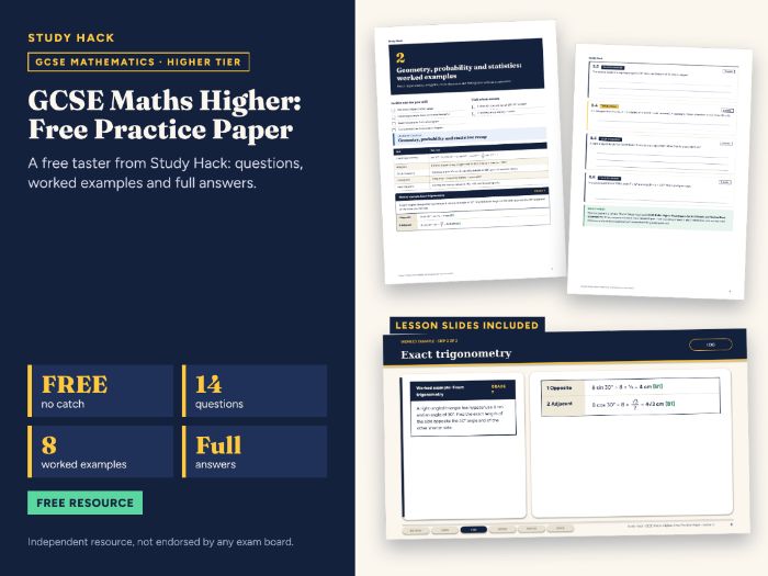 FREE GCSE Maths Higher Non-Calculator Practice Paper (40 Marks, Worked Mark Scheme)
