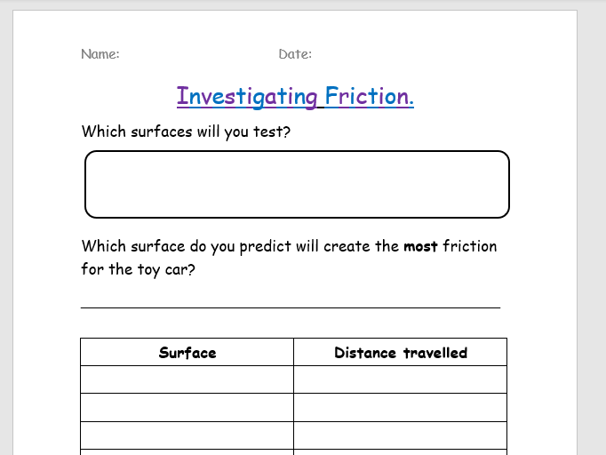 Science - Investigating Friction (PPT and worksheet)