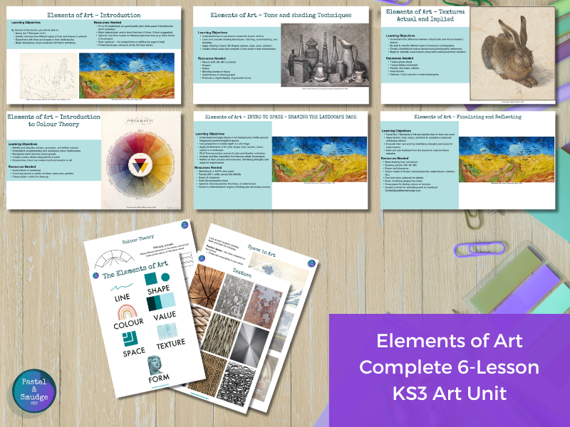 KS3 Art – The Elements of Art 6-Lesson Unit (Line, Tone, Texture, Colour, Space & Final Piece)