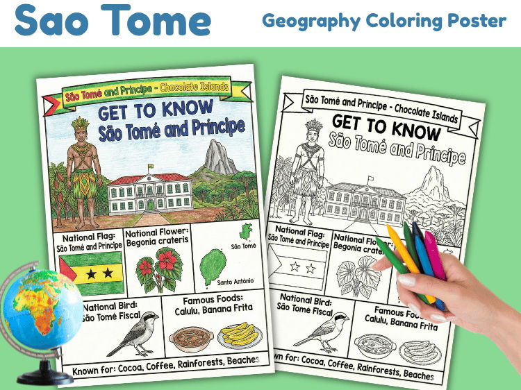 São Tomé and Príncipe Geography Coloring Poster | Country Facts Worksheet