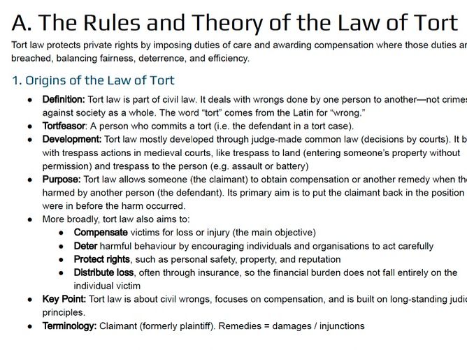 Rules and Theory of Tort Law – Revision Booklet (WJEC / A-Level Law)